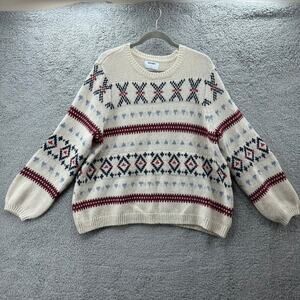 Old‎ Navy Men's Winter Sweater Cream with Red/Blue Pattern Warm Cozy